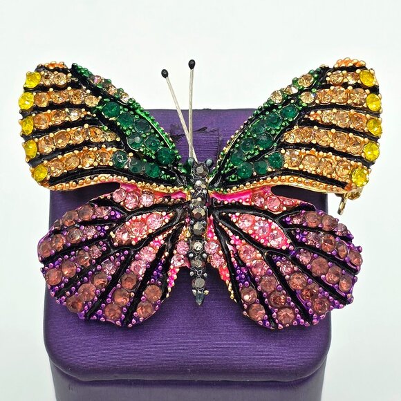 Stunning BUTTERFLY Pave' Multi Color Rhinestones Brooch Pin Pink, Purple, Green - Picture 10 of 10
